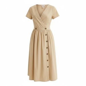 JCrew Khaki Midi Dress with Button Details
